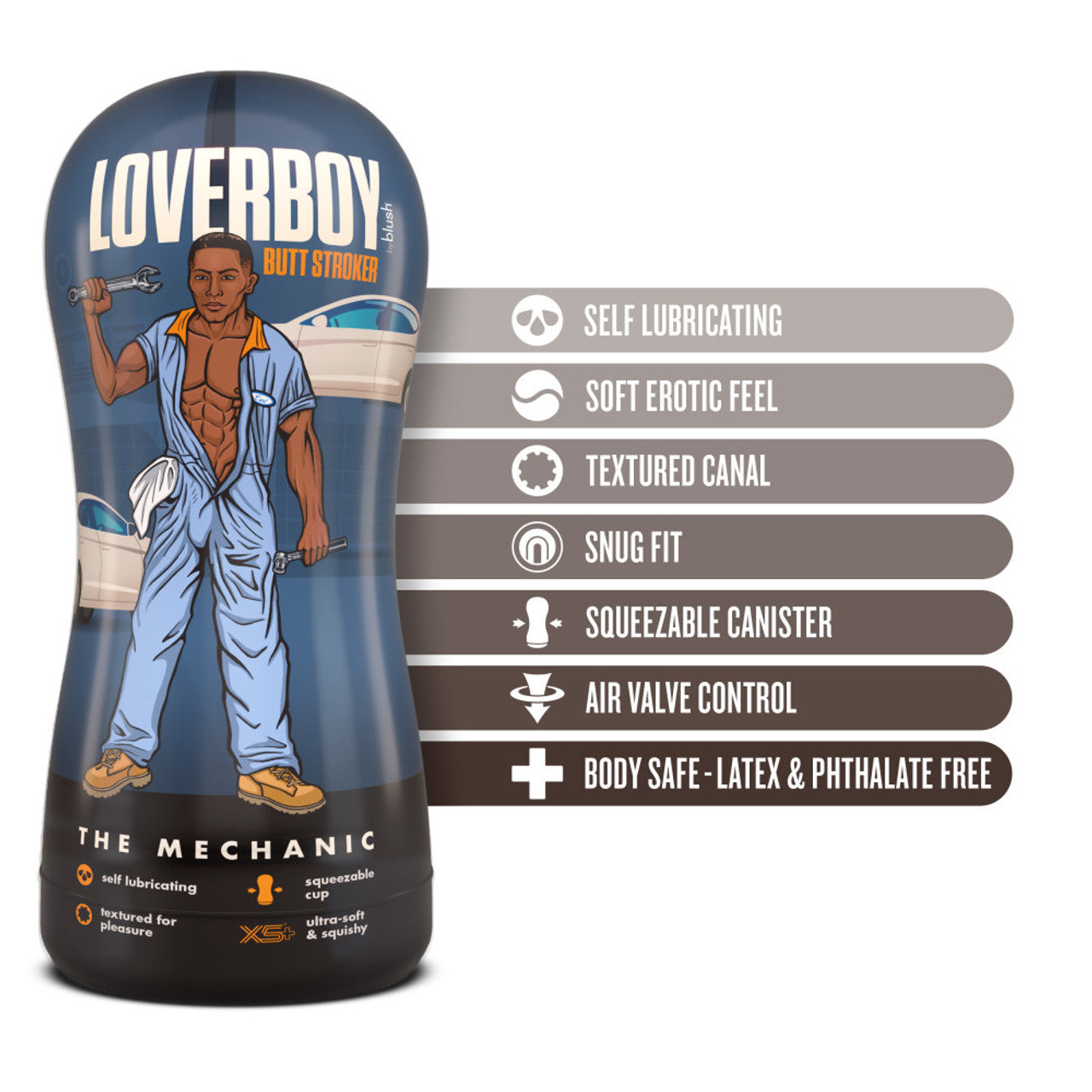 Masturbador Realista Ano De Hombre Apretado Stroker Loverboy - The Mechanic - Self Lubricating Stroker - Brown